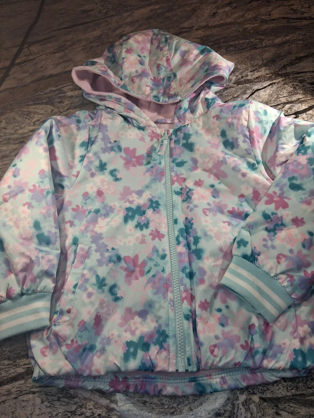 OshKosh B'gosh Pastel Floral Hooded Zip Jacket - Pink, Blue, Purple
